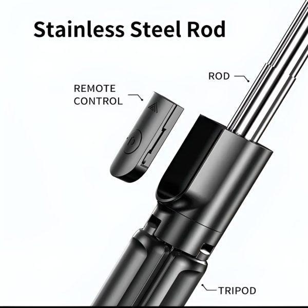 4 in 1 Selfie Stick Tripod With Light & Bluetooth Remote (Foldable & Extendable 70 cm Mobile Holder)