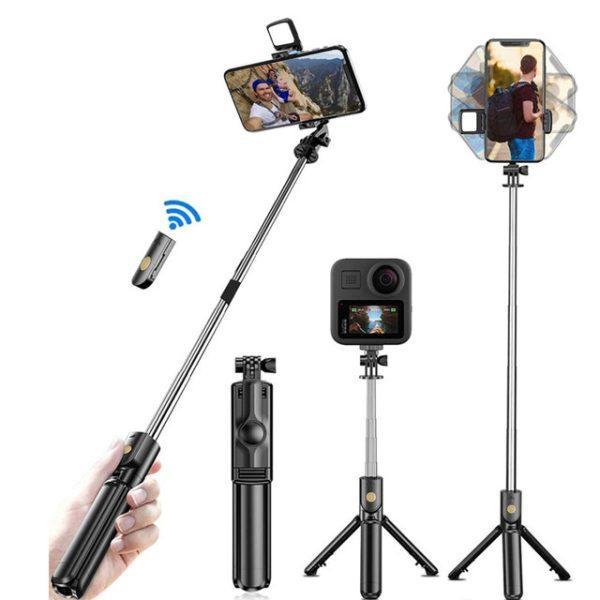 4 in 1 Selfie Stick Tripod With Light & Bluetooth Remote (Foldable & Extendable 70 cm Mobile Holder)